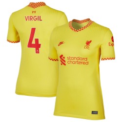 Virgil Van Dijk Liverpool Kvinnor's 2021/22 Tredje Breathe Stadium Spelare Matchtröja - Gul