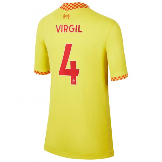 Virgil Van Dijk Liverpool Barn 2021/22 Tredje Breathe Stadium Spelare Matchtröja - Gul